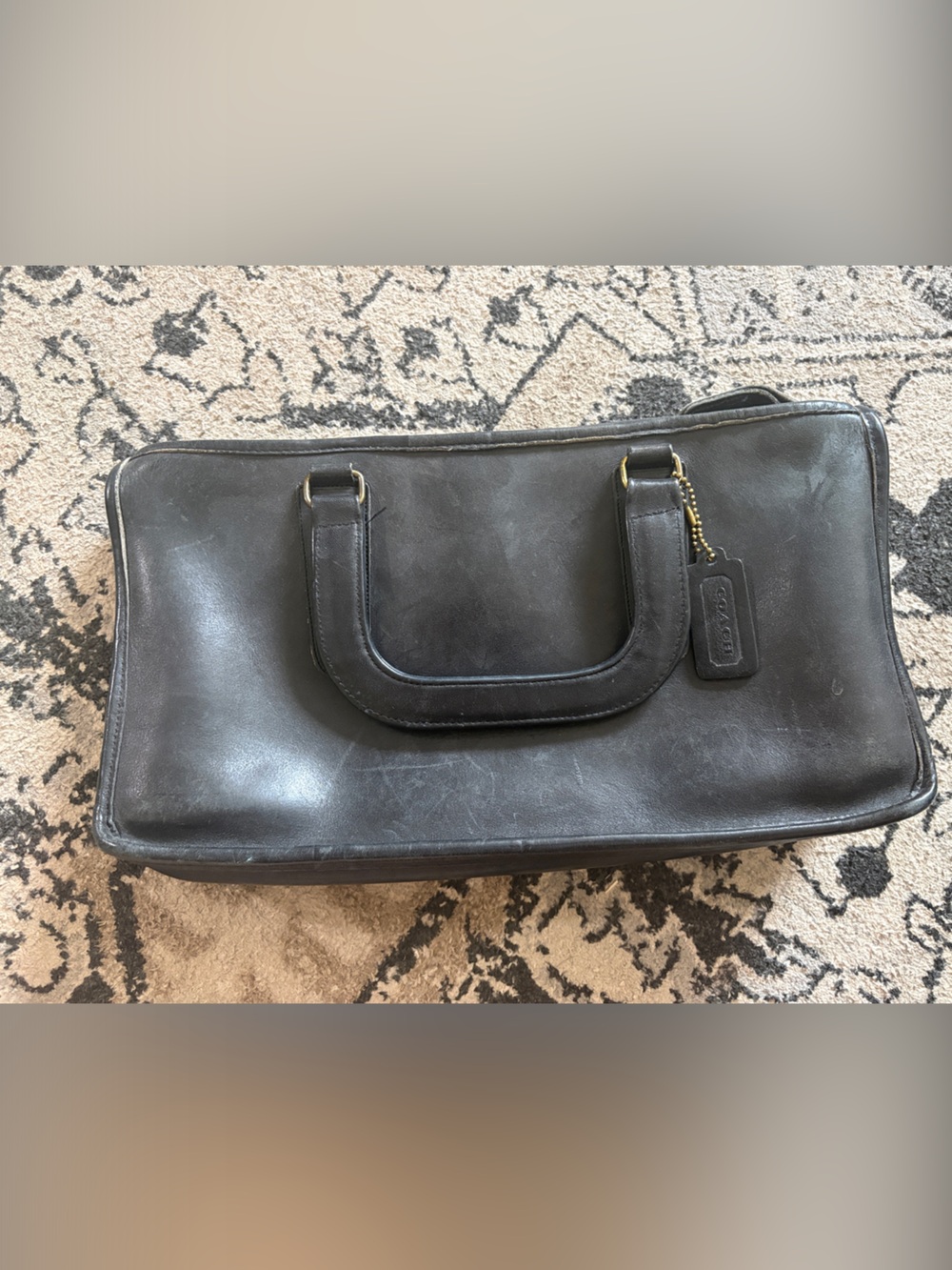 Coach Black Leather Briefcase with Gold-Tone Hardware